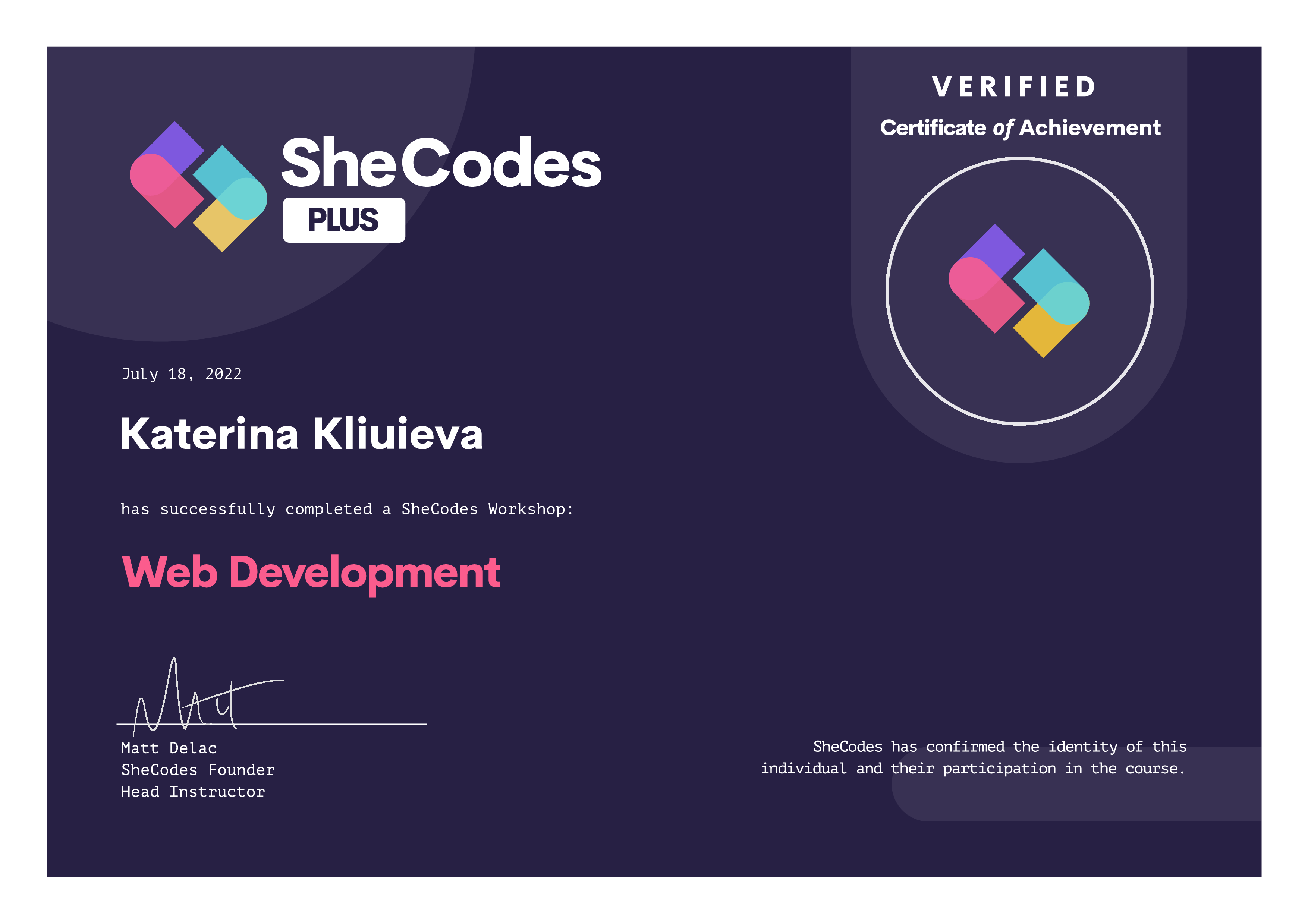 Verified certificate