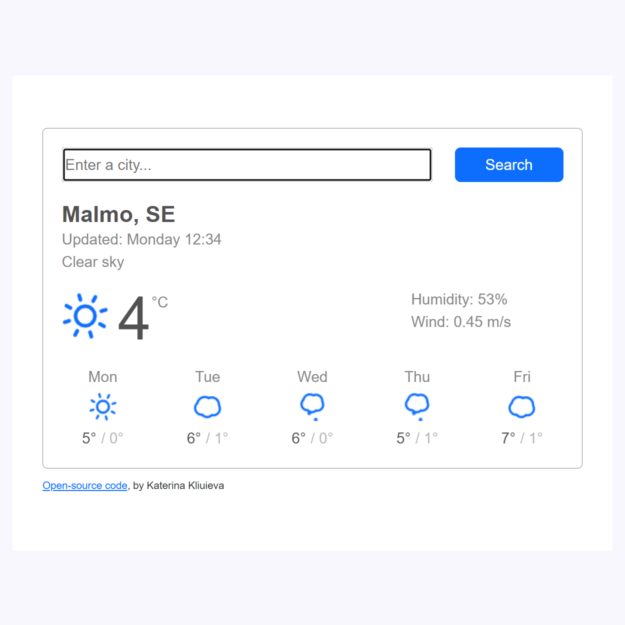 Weather React app preview